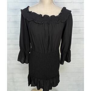 Entro Little Black Dress with 3/4 Sleeves Off the Shoulder ruched waist NWT-sz M